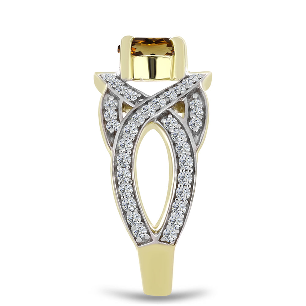 Inel din Argint 925 Placat cu Aur ( 3.34 grame ) cu Cuarț Coniac și Topaz Alb 1.41 Carate 4 