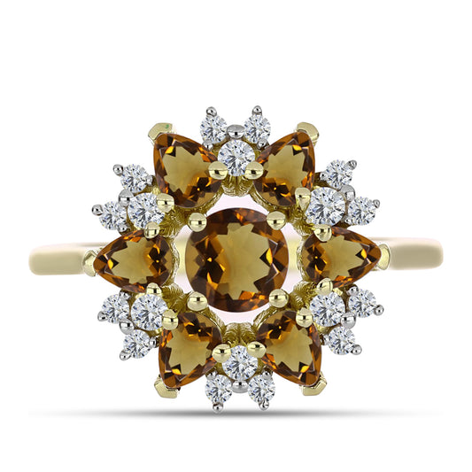 Inel din Argint 925 Placat cu Aur ( 3.01 grame ) cu Cuarț Coniac și Topaz Alb 1.63 Carate