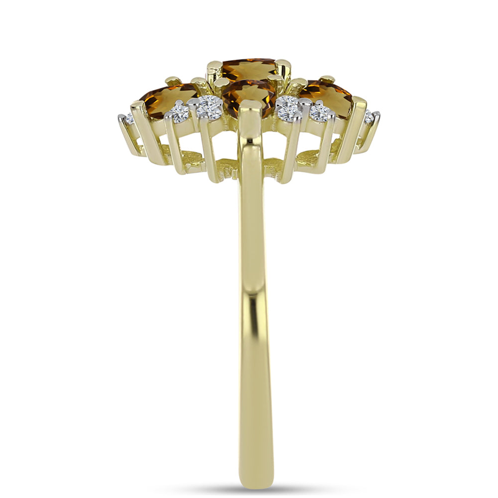 Inel din Argint 925 Placat cu Aur ( 3.01 grame ) cu Cuarț Coniac și Topaz Alb 1.63 Carate 4 