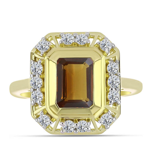 Inel din Argint 925 Placat cu Aur ( 4.05 grame ) cu Cuarț Coniac și Topaz Alb 1.91 Carate