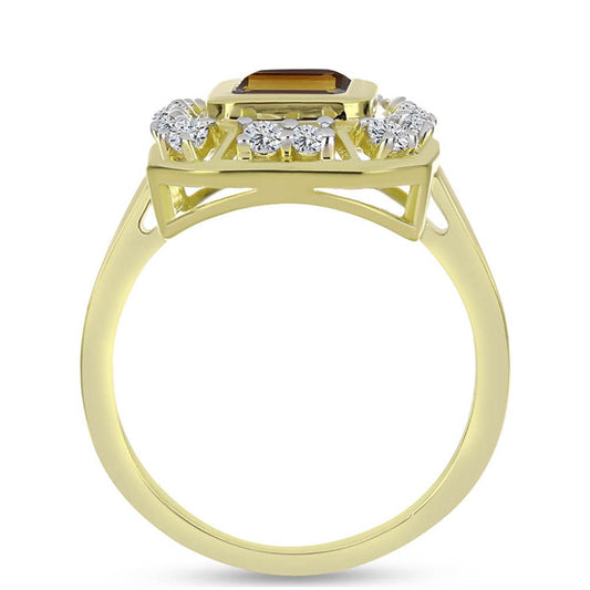 Inel din Argint 925 Placat cu Aur ( 4.05 grame ) cu Cuarț Coniac și Topaz Alb 1.91 Carate