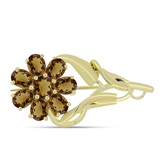 Broşă din Argint 925 Placat cu Aur ( 3.68 grame ) cu Cuarț Coniac și Topaz Alb 2.66 Carate