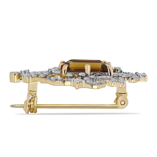 Broşă din Argint 925 Placat cu Aur ( 3.87 grame ) cu Cuarț Coniac și Topaz Alb 3.24 Carate