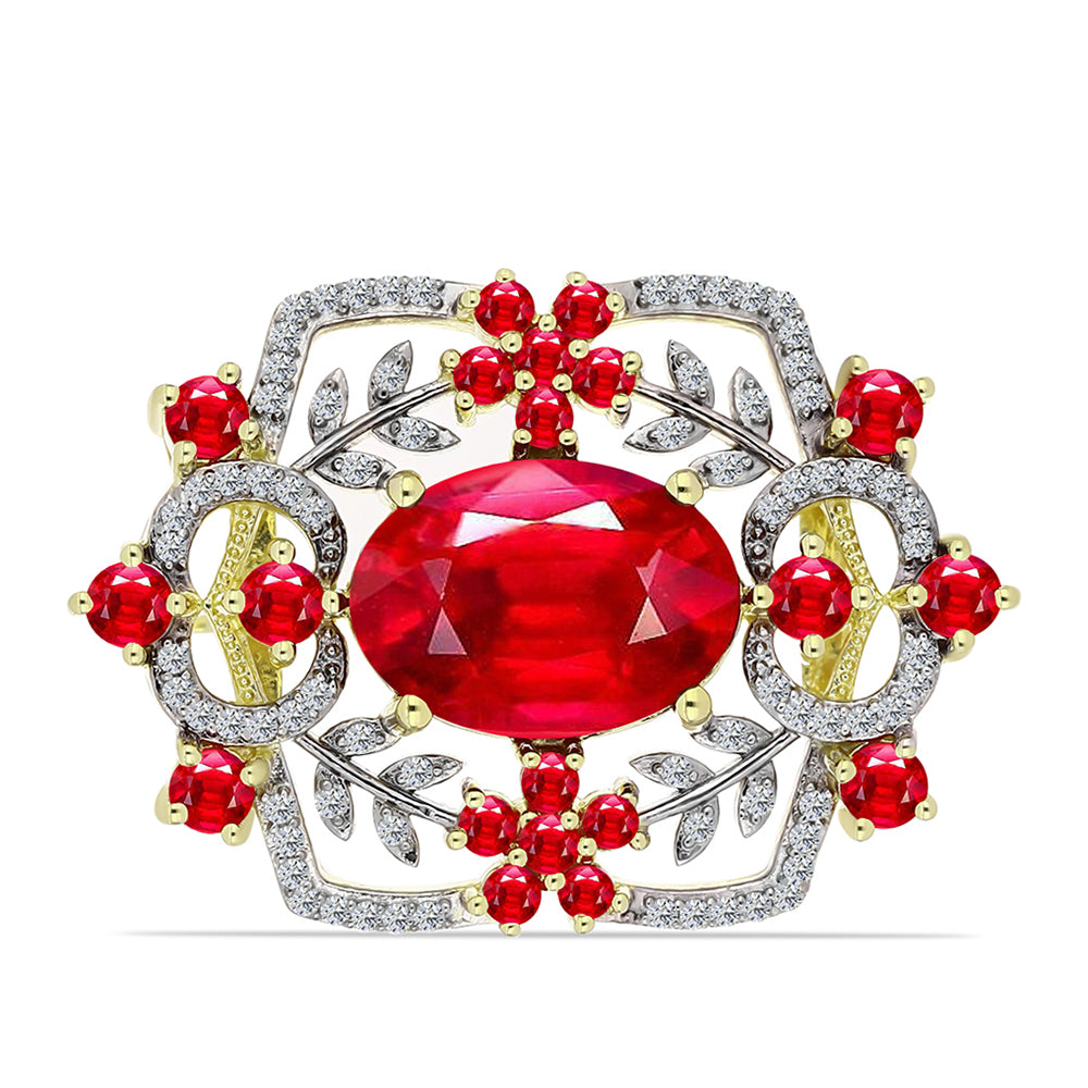 Broşă din Argint 925 Placat cu Aur ( 5.67 grame ) cu Agat Roșu și Topaz Alb 6.83 Carate