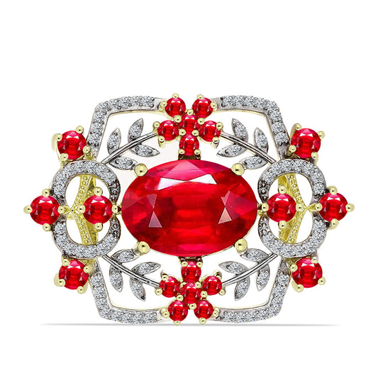 Broşă din Argint 925 Placat cu Aur ( 5.67 grame ) cu Agat Roșu și Topaz Alb 6.83 Carate