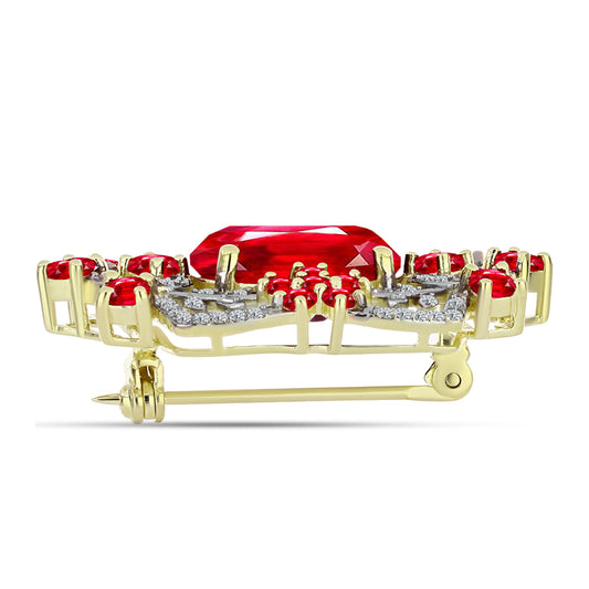 Broşă din Argint 925 Placat cu Aur ( 5.67 grame ) cu Agat Roșu și Topaz Alb 6.83 Carate