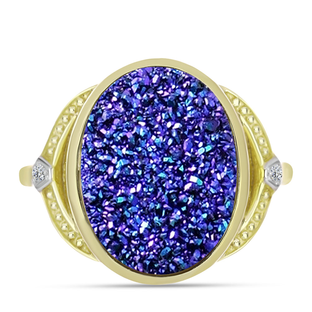 Inel din Argint 925 Placat cu Aur ( 5.61 grame ) cu Drusă Violet și Topaz Alb 6.97 Carate