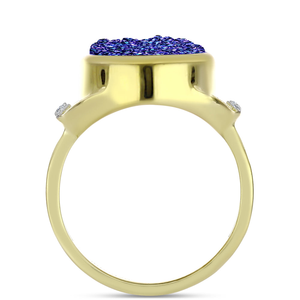 Inel din Argint 925 Placat cu Aur ( 5.61 grame ) cu Drusă Violet și Topaz Alb 6.97 Carate