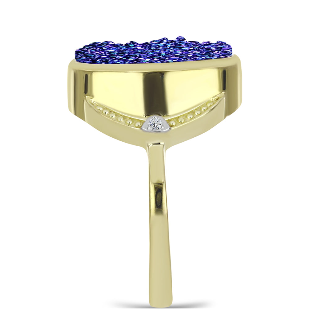 Inel din Argint 925 Placat cu Aur ( 5.61 grame ) cu Drusă Violet și Topaz Alb 6.97 Carate 4 