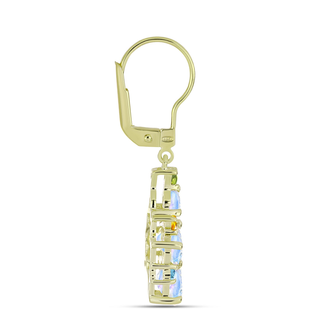 Cercei din Argint 925 Placat cu Aur ( 2.98 grame ) cu Piatra Lunii Curcubeu 4.05 Carate
