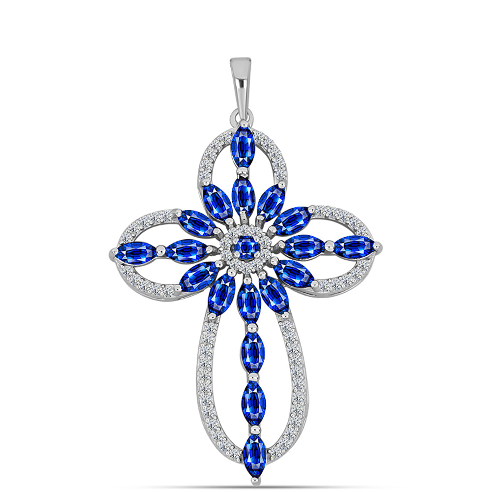 Cruce Pandantiv din Argint 925 ( 3.88 grame ) cu Safir Albastru Australian și Topaz Alb 4.25 Carate