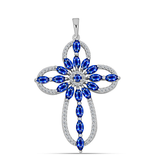 Cruce Pandantiv din Argint 925 ( 3.88 grame ) cu Safir Albastru Australian și Topaz Alb 4.25 Carate