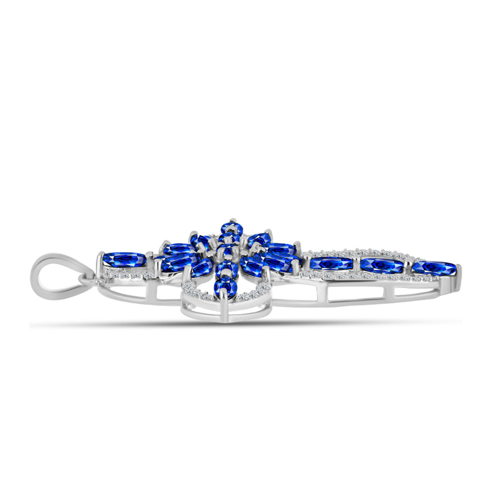 Cruce Pandantiv din Argint 925 ( 3.88 grame ) cu Safir Albastru Australian și Topaz Alb 4.25 Carate 2 