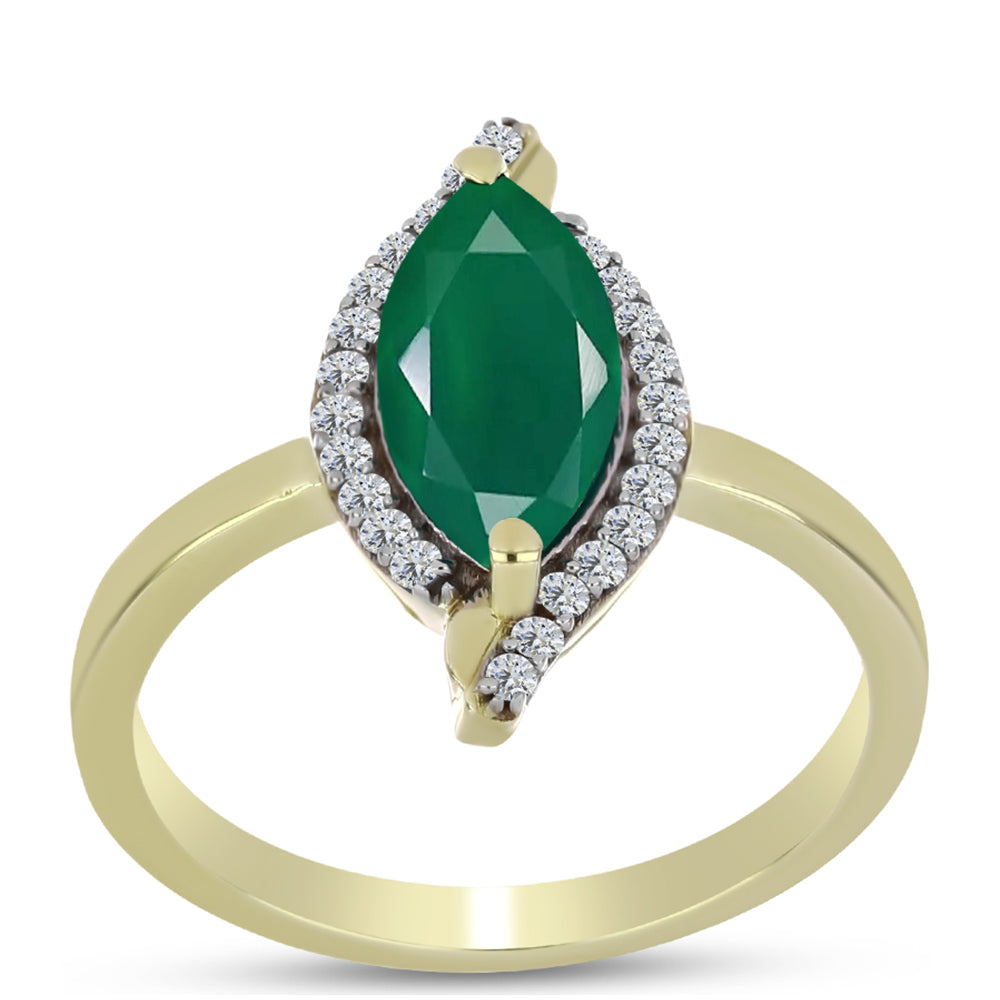 Inel din Argint 925 Placat cu Aur ( 2.83 grame ) cu Agat Verde și Topaz Alb 1.66 Carate 3 