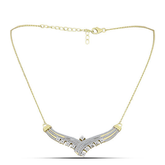 Colier din Argint 925 Placat cu Aur ( 8.53 grame ) cu Diamant Alb și Topaz Alb 1.14 Carate