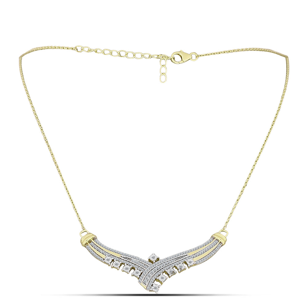 Colier din Argint 925 Placat cu Aur ( 8.53 grame ) cu Diamant Alb și Topaz Alb 1.14 Carate 2 