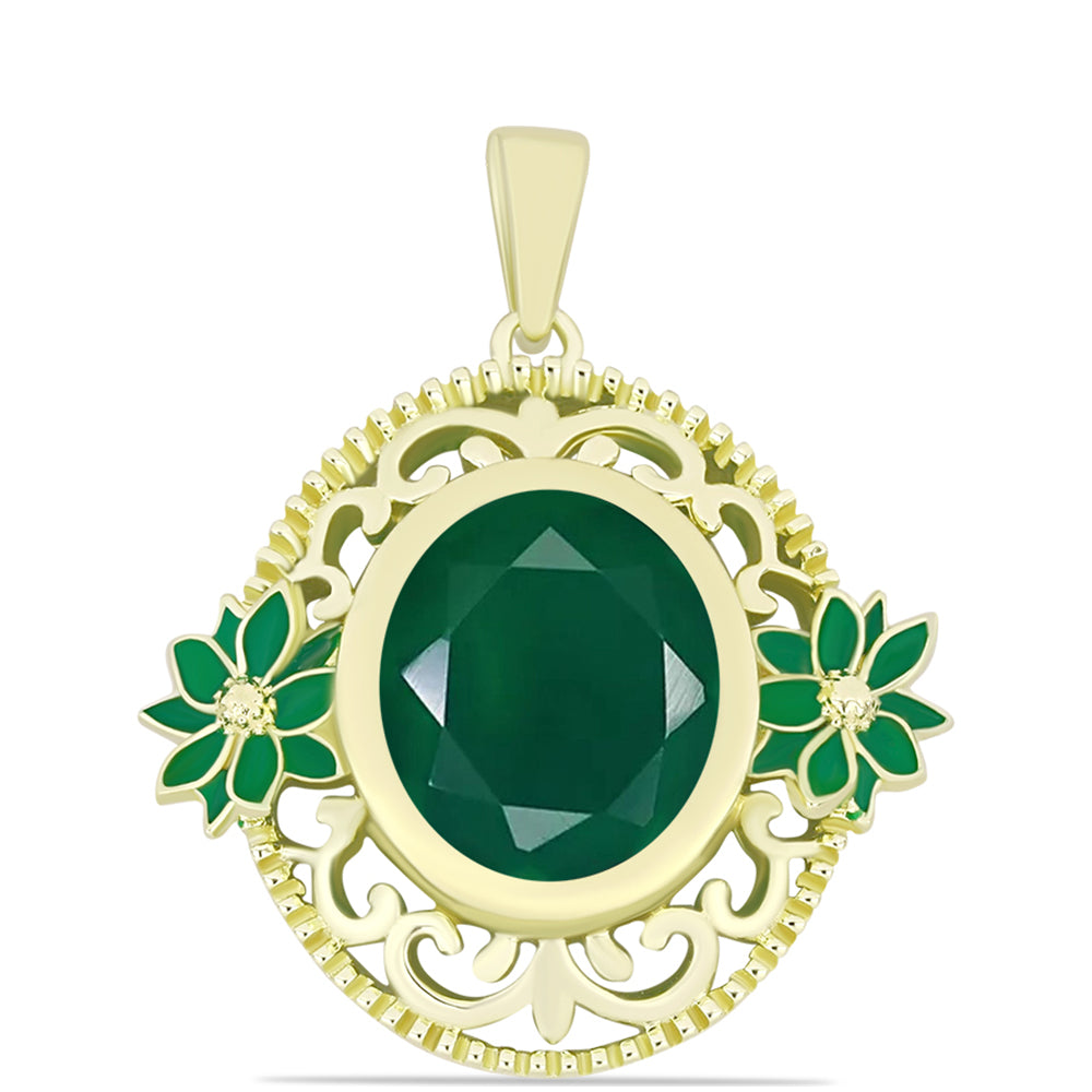 Pandantiv din Argint 925 Placat cu Aur ( 4.19 grame ) cu Agat Verde 4.02 Carate 3 