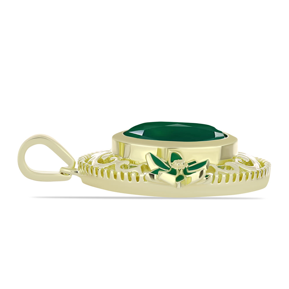 Pandantiv din Argint 925 Placat cu Aur ( 4.19 grame ) cu Agat Verde 4.02 Carate 4 