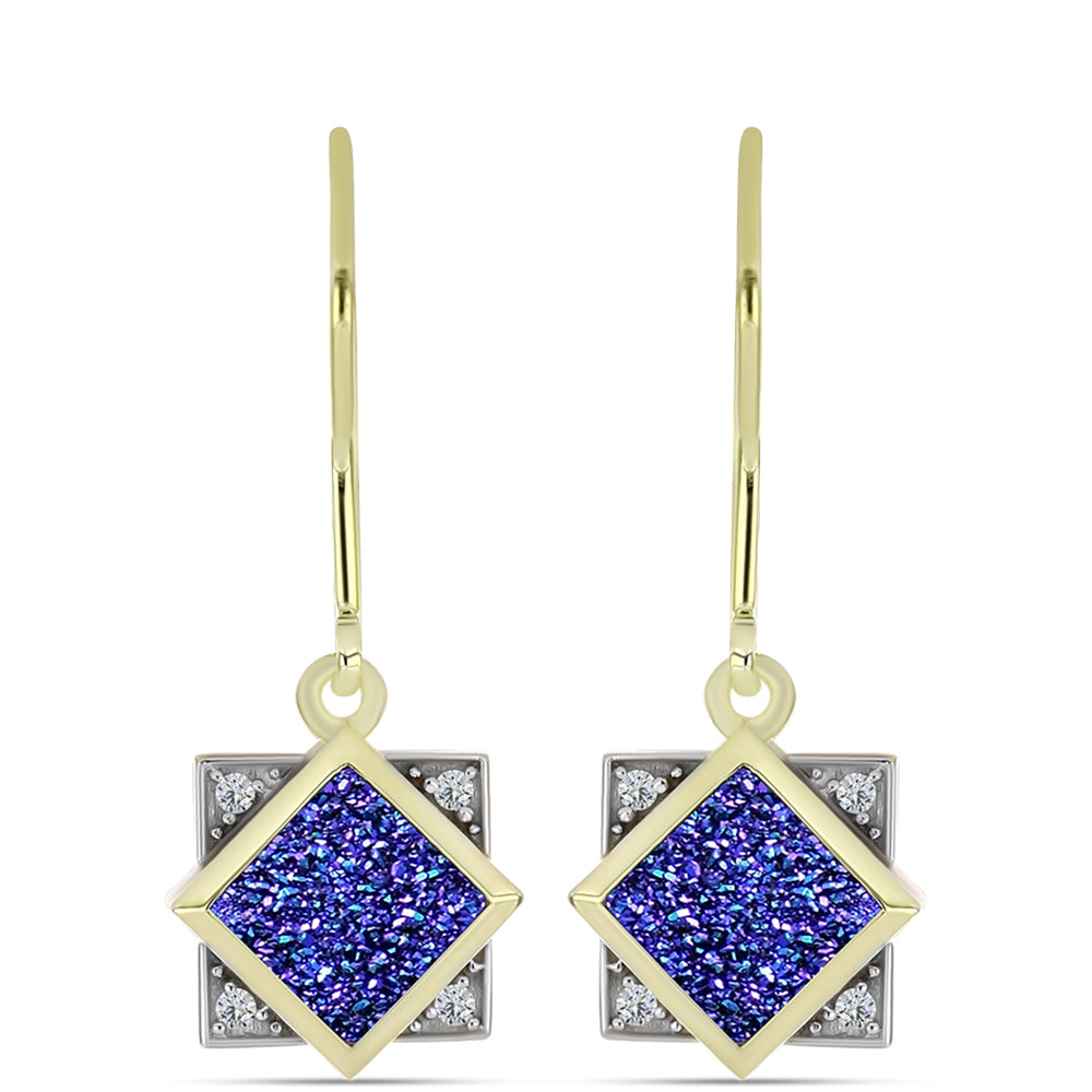 Cercei din Argint 925 Placat cu Aur ( 3.65 grame ) cu Drusă Violet și Topaz Alb 2.66 Carate
