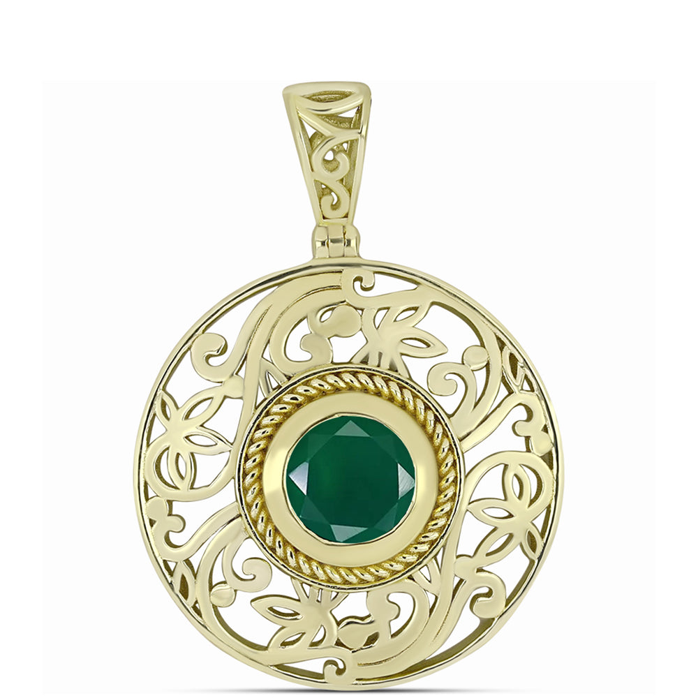 Pandantiv din Argint 925 Placat cu Aur ( 3.79 grame ) cu Agat Verde 1.21 Carate