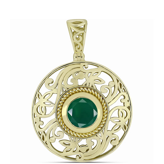 Pandantiv din Argint 925 Placat cu Aur ( 3.79 grame ) cu Agat Verde 1.21 Carate