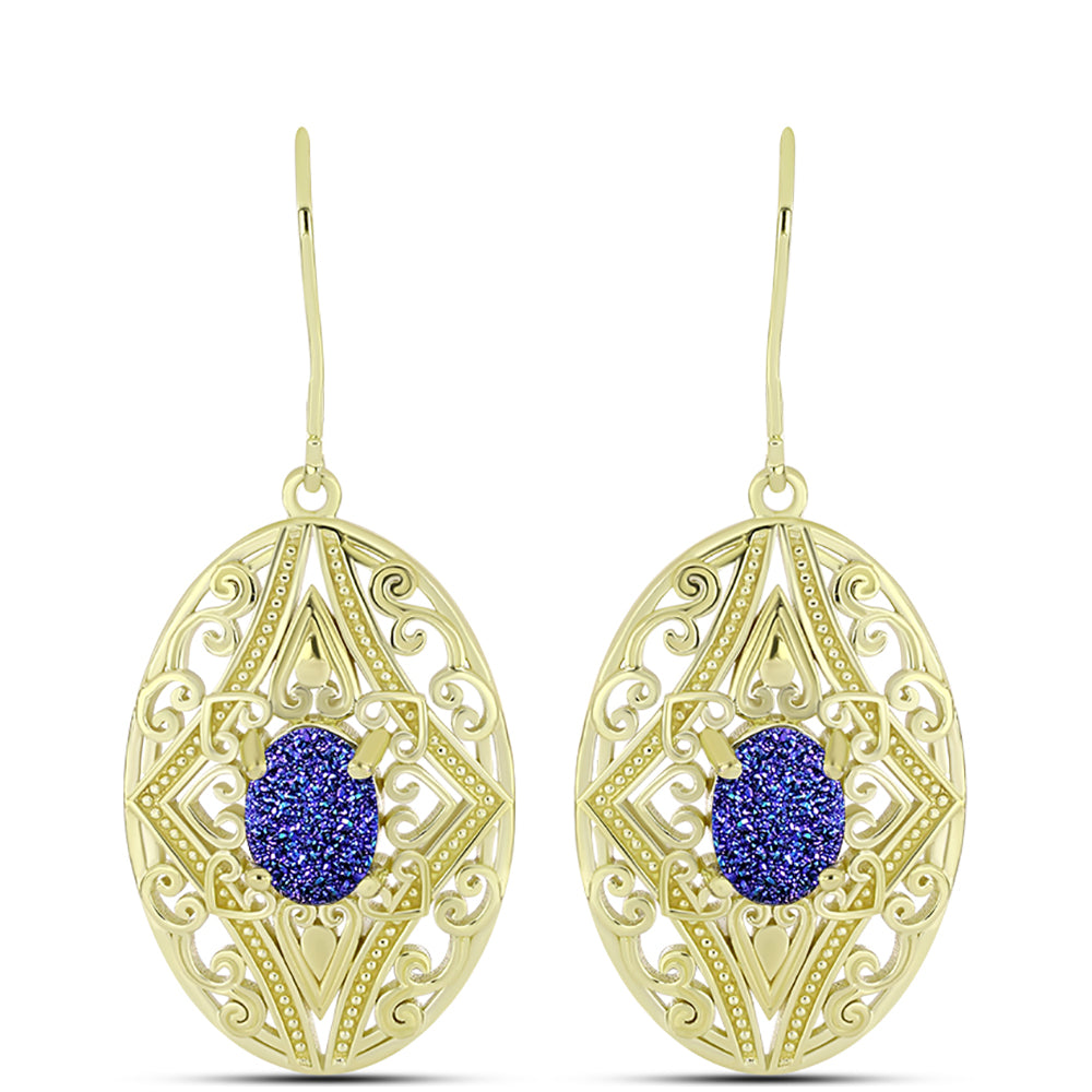 Cercei din Argint 925 Placat cu Aur ( 8.58 grame ) cu Drusă Violet 2.4 Carate