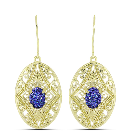 Cercei din Argint 925 Placat cu Aur ( 8.58 grame ) cu Drusă Violet 2.4 Carate