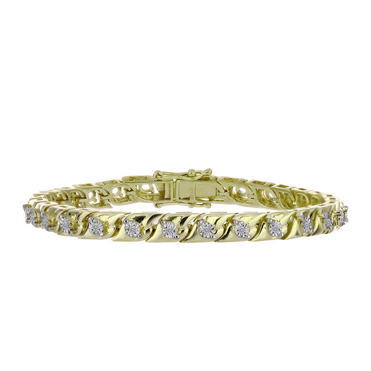 Brățară din Argint 925 Placat cu Aur ( 17.63 grame ) cu Diamant Alb și Topaz Alb 2.03 Carate