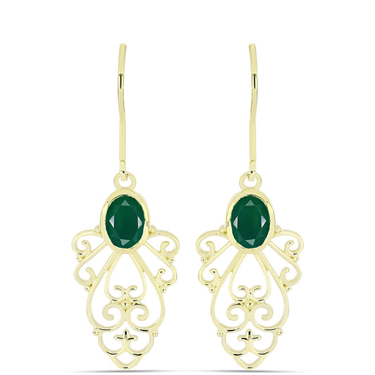 Cercei din Argint 925 Placat cu Aur ( 3.1 grame ) cu Agat Verde 1.31 Carate