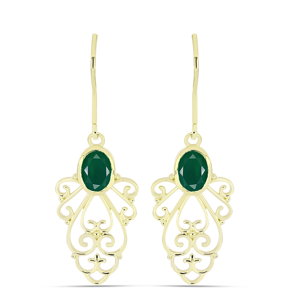 Cercei din Argint 925 Placat cu Aur ( 3.1 grame ) cu Agat Verde 1.31 Carate 3 
