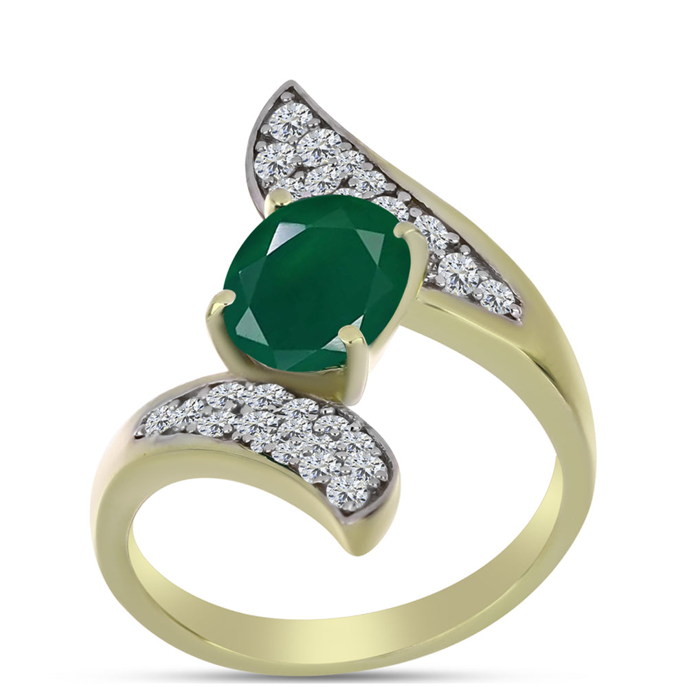 Inel din Argint 925 Placat cu Aur ( 3.46 grame ) cu Agat Verde și Topaz Alb 2.24 Carate 7 