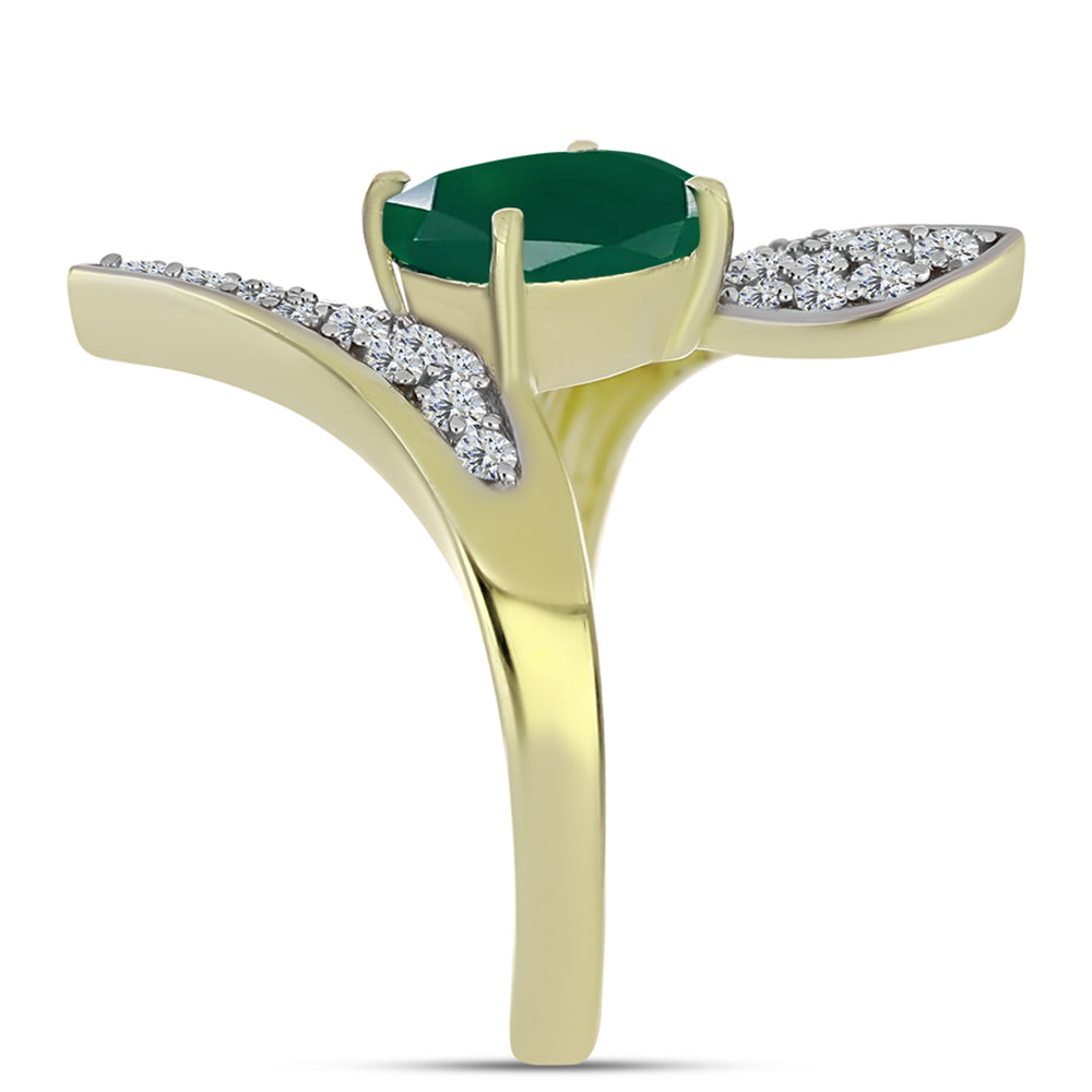 Inel din Argint 925 Placat cu Aur ( 3.46 grame ) cu Agat Verde și Topaz Alb 2.24 Carate 4 