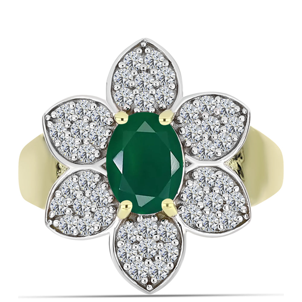 Inel din Argint 925 Placat cu Aur ( 4.65 grame ) cu Agat Verde și Topaz Alb 2.03 Carate 1 