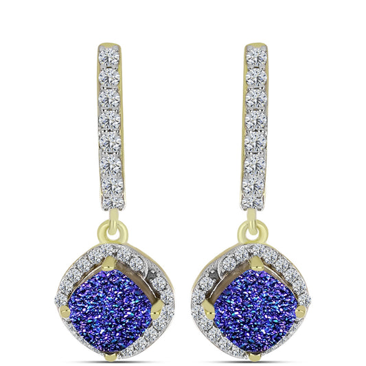Cercei din Argint 925 Placat cu Aur ( 3.45 grame ) cu Drusă Violet și Topaz Alb 3.86 Carate