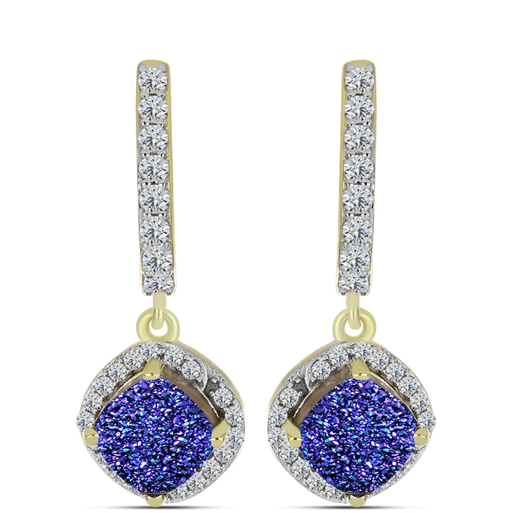 Cercei din Argint 925 Placat cu Aur ( 3.45 grame ) cu Drusă Violet și Topaz Alb 3.86 Carate