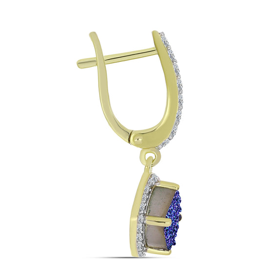 Cercei din Argint 925 Placat cu Aur ( 3.45 grame ) cu Drusă Violet și Topaz Alb 3.86 Carate