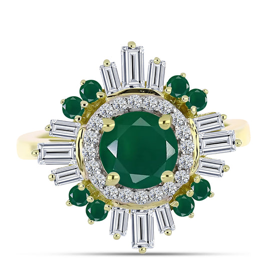 Inel din Argint 925 Placat cu Aur ( 3.24 grame ) cu Agat Verde și Zircon Alb 2.72 Carate