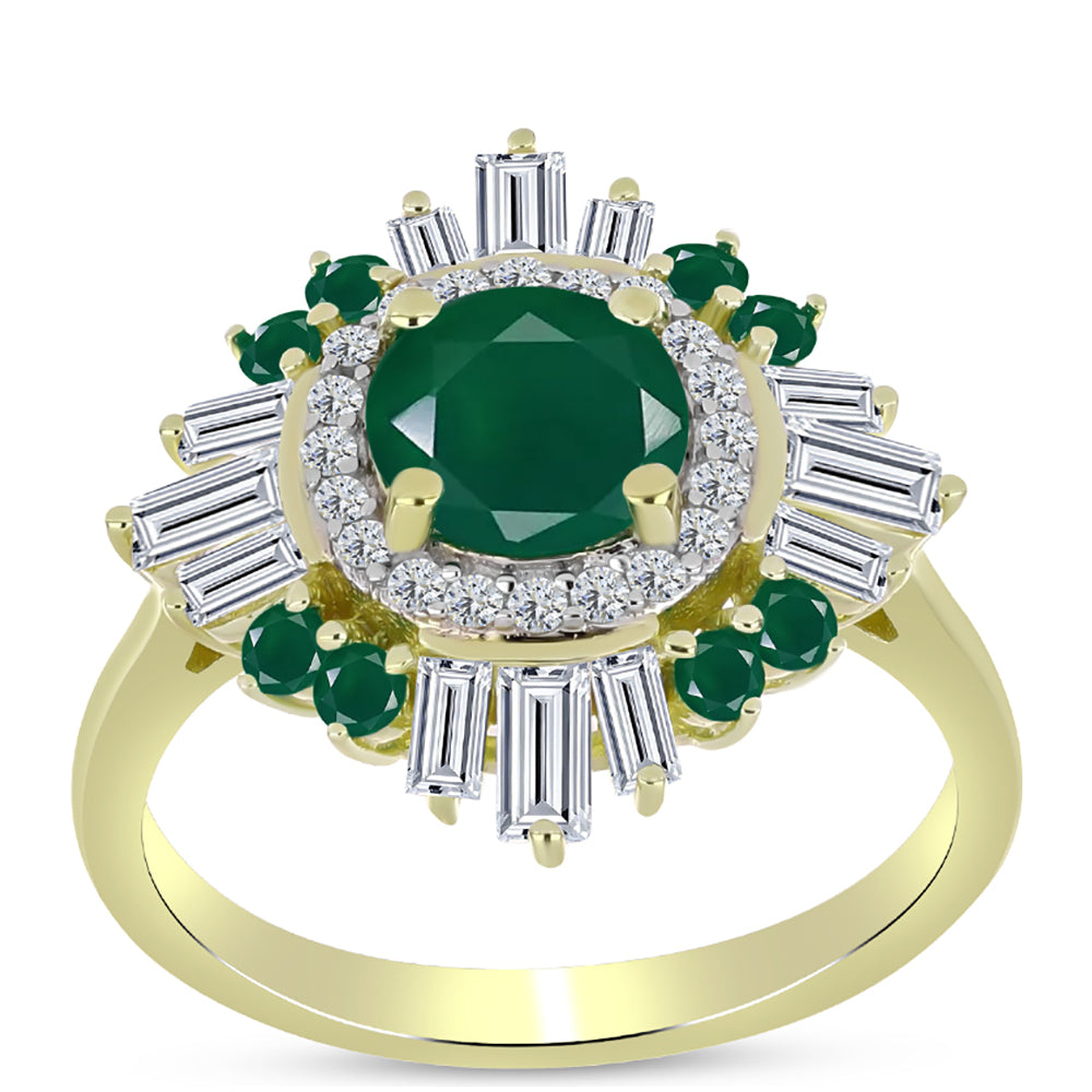 Inel din Argint 925 Placat cu Aur ( 3.24 grame ) cu Agat Verde și Zircon Alb 2.72 Carate