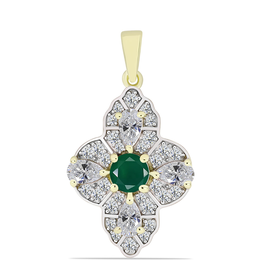 Pandantiv din Argint 925 Placat cu Aur ( 2.39 grame ) cu Agat Verde și Topaz Alb 1.87 Carate 1 