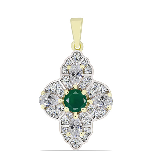 Pandantiv din Argint 925 Placat cu Aur ( 2.39 grame ) cu Agat Verde și Topaz Alb 1.87 Carate