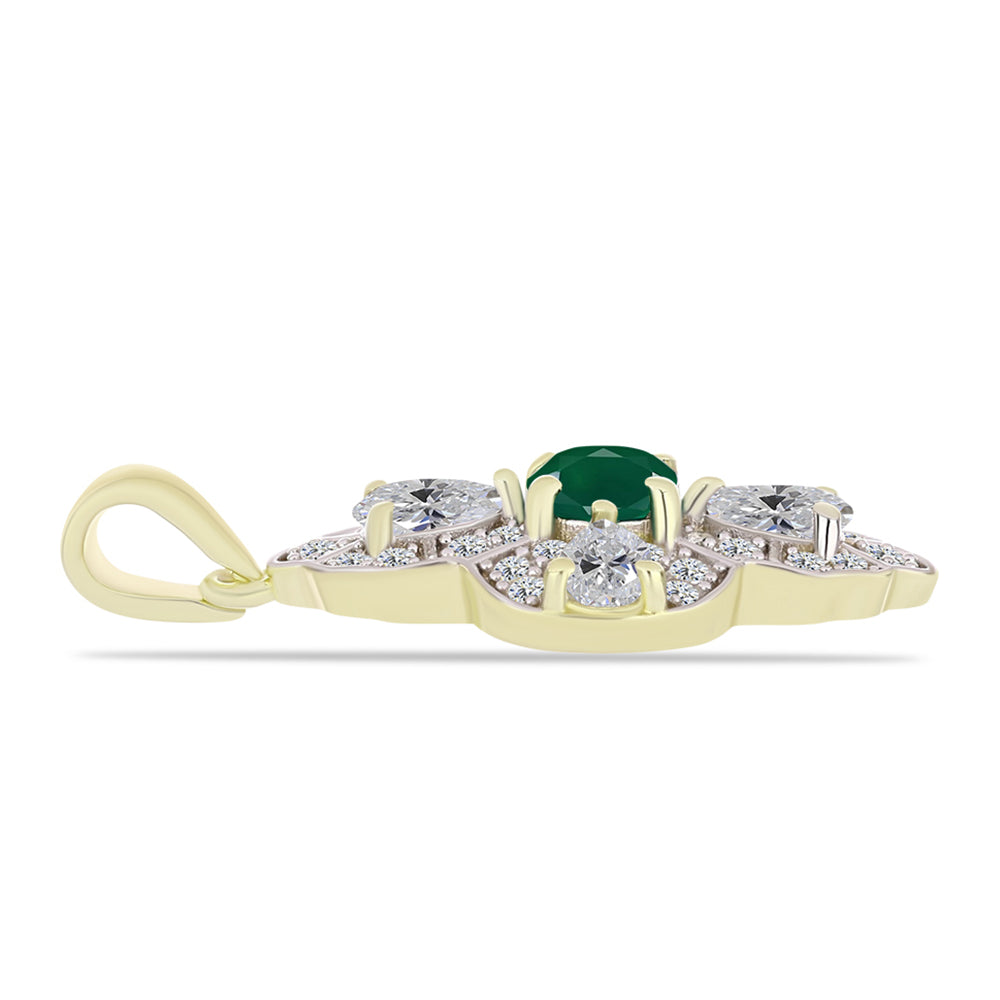 Pandantiv din Argint 925 Placat cu Aur ( 2.39 grame ) cu Agat Verde și Topaz Alb 1.87 Carate 2 