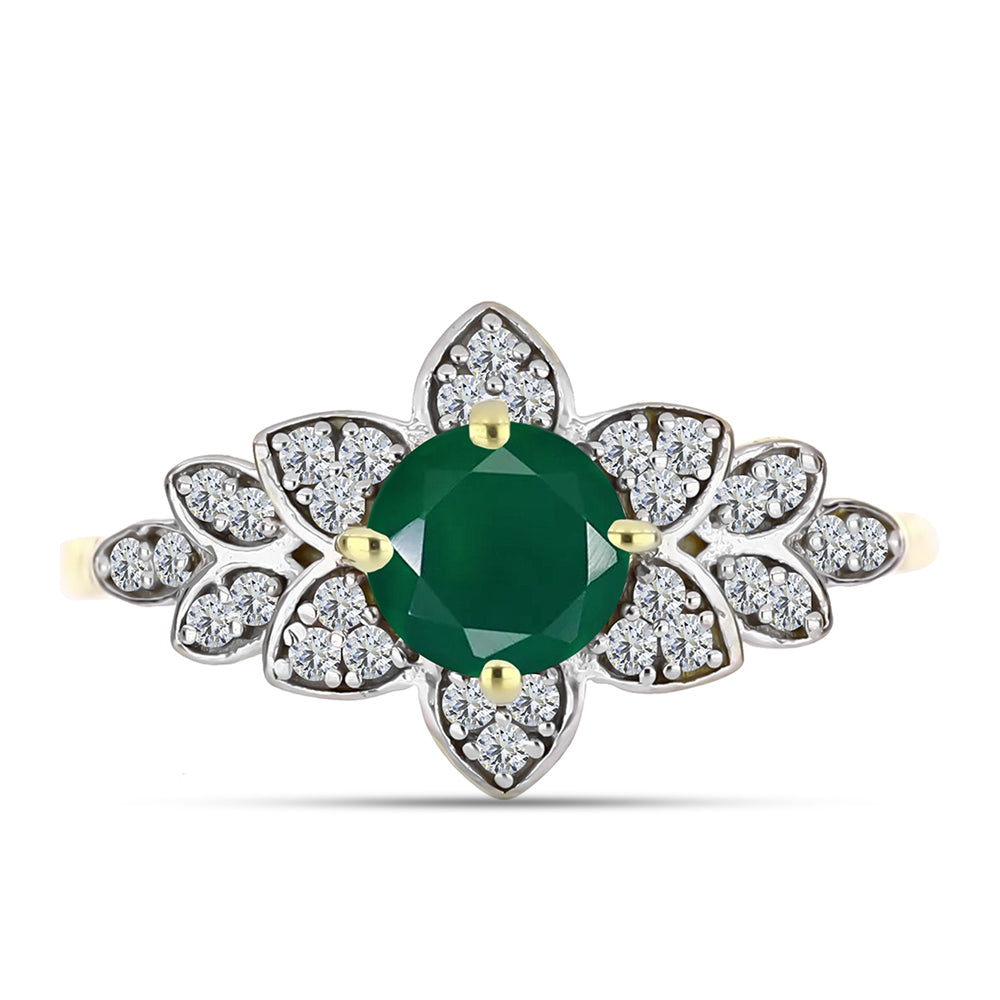 Inel din Argint 925 Placat cu Aur ( 2.69 grame ) cu Agat Verde și Topaz Alb 1.01 Carate 1 