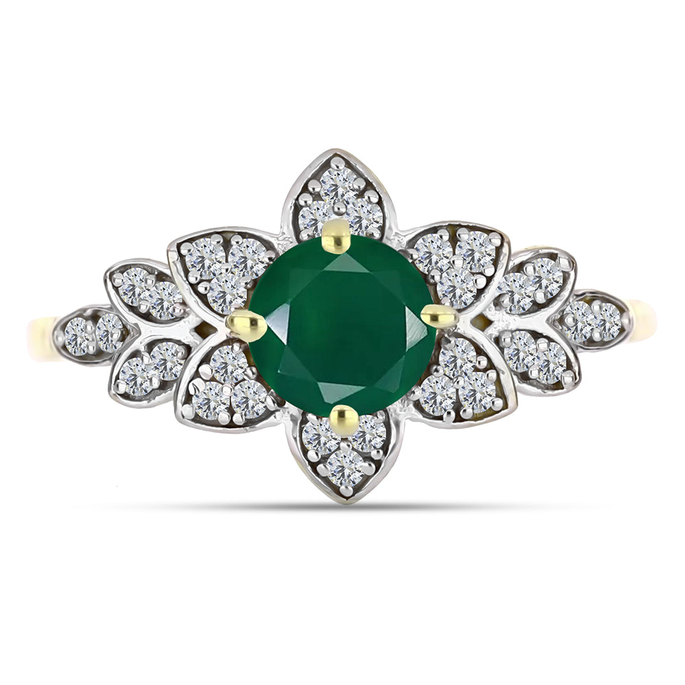 Inel din Argint 925 Placat cu Aur ( 2.69 grame ) cu Agat Verde și Topaz Alb 1.01 Carate 5 