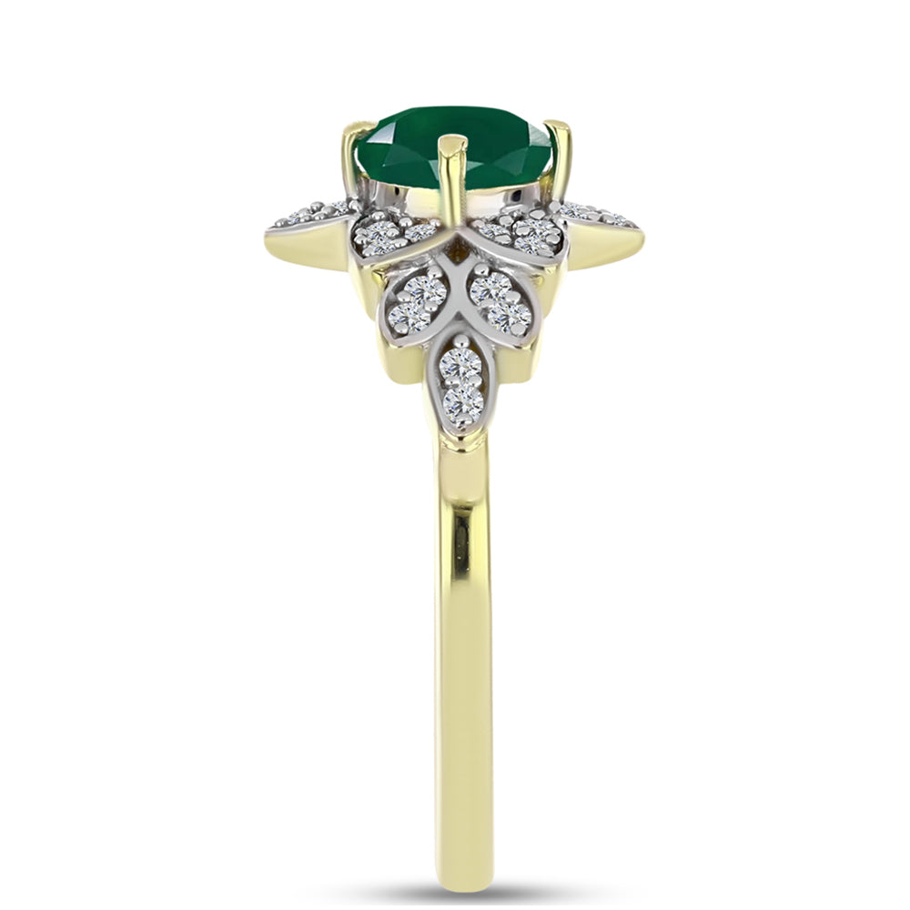 Inel din Argint 925 Placat cu Aur ( 2.69 grame ) cu Agat Verde și Topaz Alb 1.01 Carate 8 