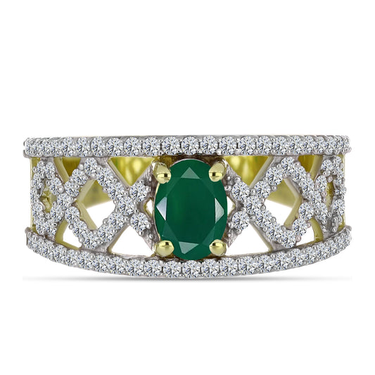 Inel din Argint 925 Placat cu Aur ( 4.6 grame ) cu Agat Verde și Topaz Alb 1.48 Carate