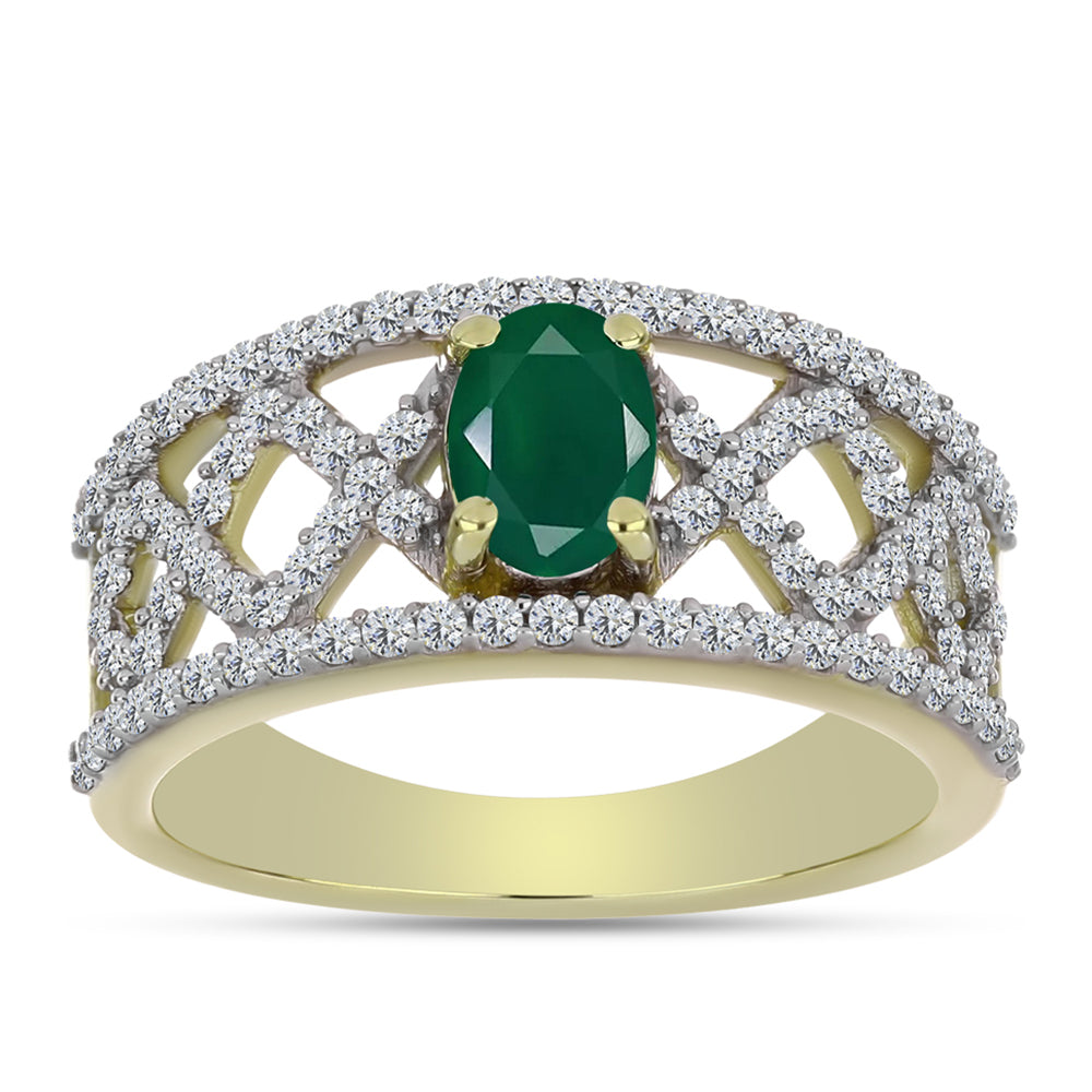 Inel din Argint 925 Placat cu Aur ( 4.6 grame ) cu Agat Verde și Topaz Alb 1.48 Carate 3 