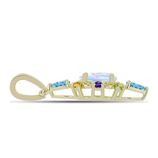 Pandantiv din Argint 925 Placat cu Aur ( 2.29 grame ) cu Piatra Lunii Curcubeu 2.3 Carate