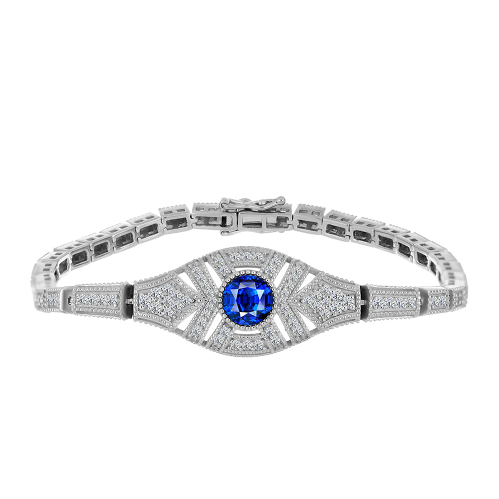 Brățară din Argint 925 ( 16.95 grame ) cu Safir Albastru Australian și Topaz Alb 3.9 Carate 3 