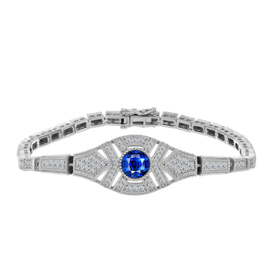 Brățară din Argint 925 ( 16.95 grame ) cu Safir Albastru Australian și Topaz Alb 3.9 Carate