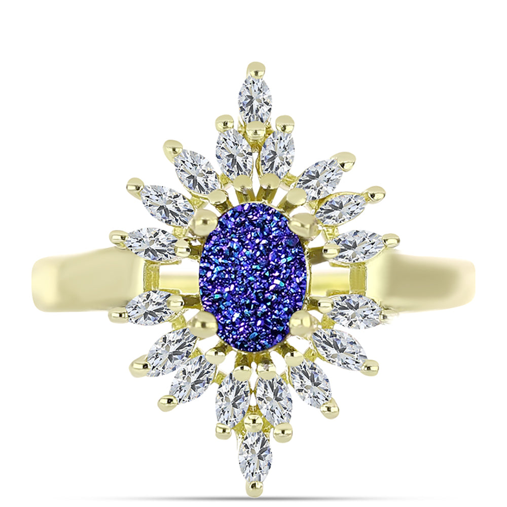 Inel din Argint 925 Placat cu Aur ( 3.43 grame ) cu Drusă Violet și Zircon Alb 1.79 Carate